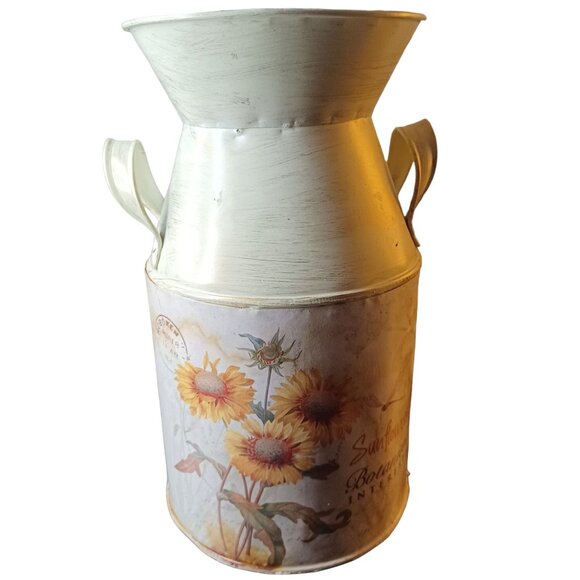 Cream Distressed Sunflower Milk Can - Picture 1 of 4